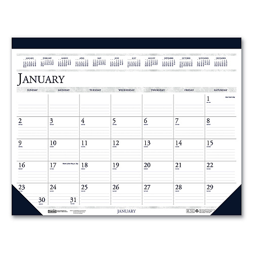 House of Doolittle Recycled Two-Color Perforated Monthly Desk Pad Calendar, 22 x 17, Blue Binding/Corners, 12-Month (Jan-Dec): 2023 (150HD)