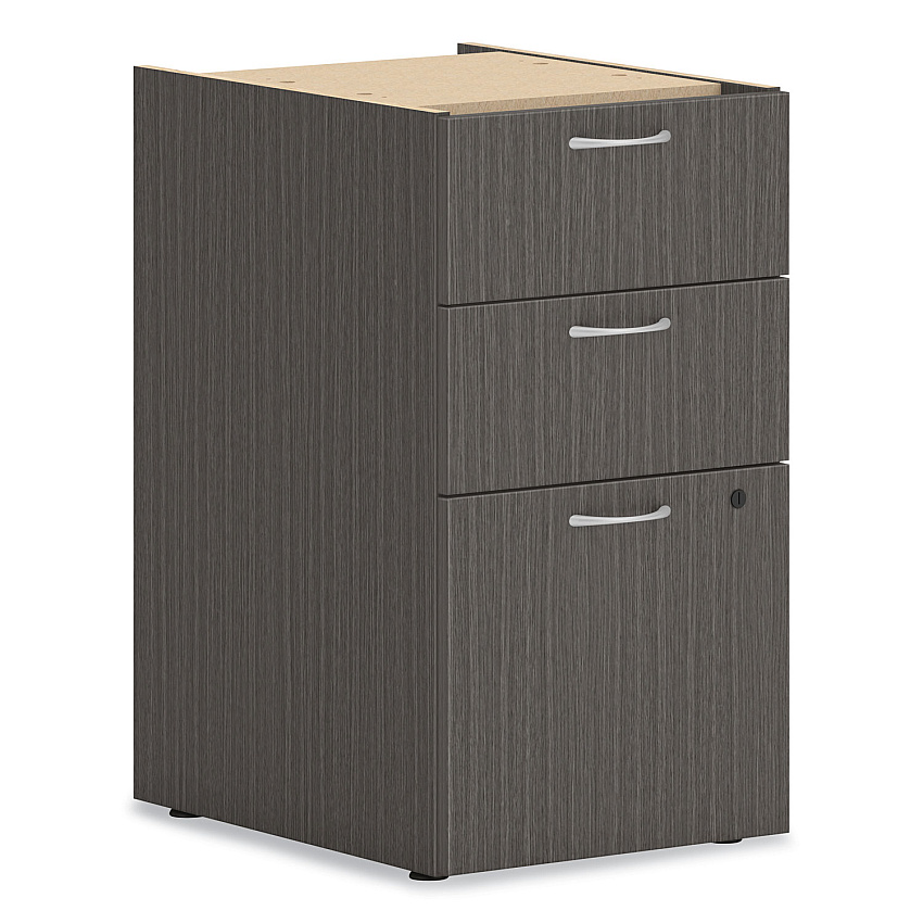 HON Mod Support Pedestal, Left or Right, 3-Drawers: Box/Box/File, Legal/Letter, Slate Teak, 15" x 20" x 28" (PLPSBBFLS1)