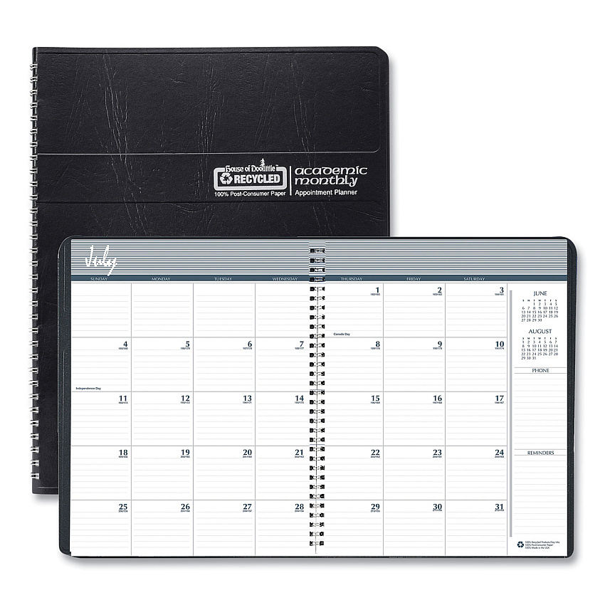 House of Doolittle 14-Month Recycled Ruled Monthly Planner, 11 x 8.5, Black Cover, 14-Month (July to Aug): 2022 to 2023 (26502)
