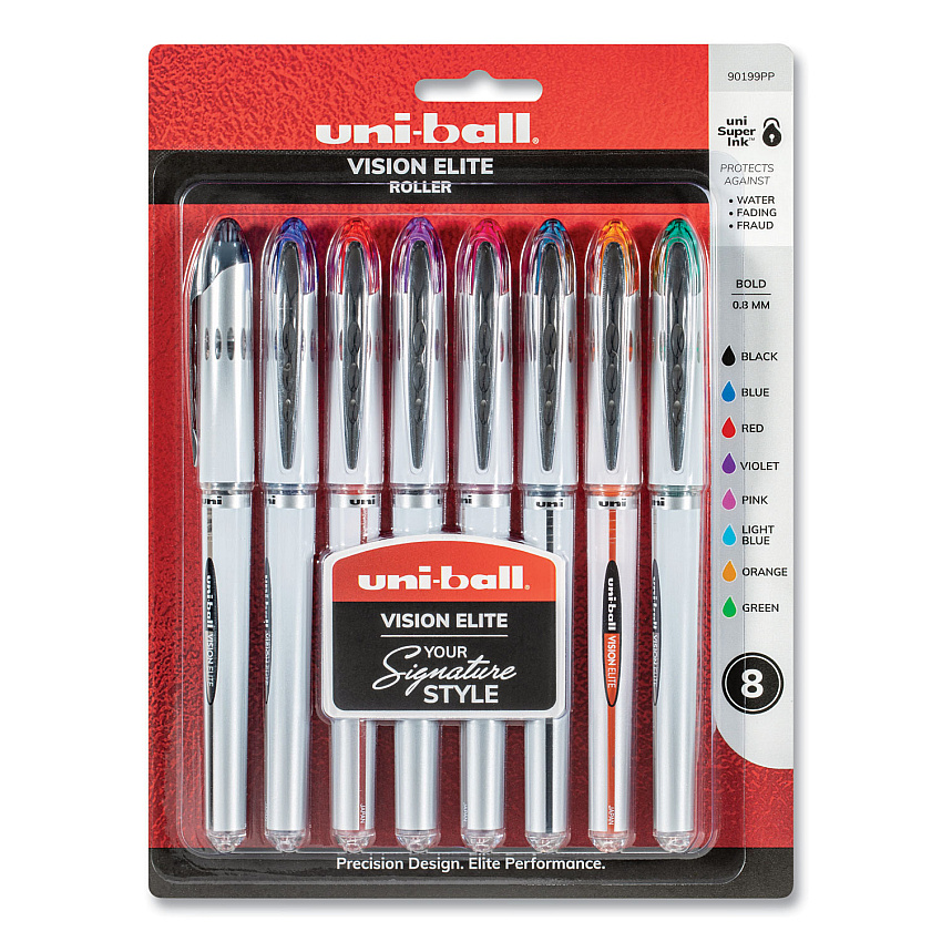 uni-ball VISION ELITE Roller Ball Pen, Stick, Bold 0.8 mm, Assorted Ink and Barrel Colors, 8/Pack (90199PP)