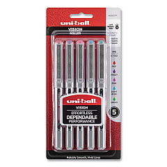 uni-ball VISION Roller Ball Pen, Stick, Fine 0.7 mm, Assorted Ink and Barrel Colors, 5/Pack (60381PP)