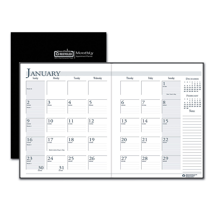 House of Doolittle Recycled Ruled 14-Month Planner with Stitched Leatherette Cover, 10 x 7, Black Cover, 14-Month (Dec to Jan): 2022 to 2024 (260602)