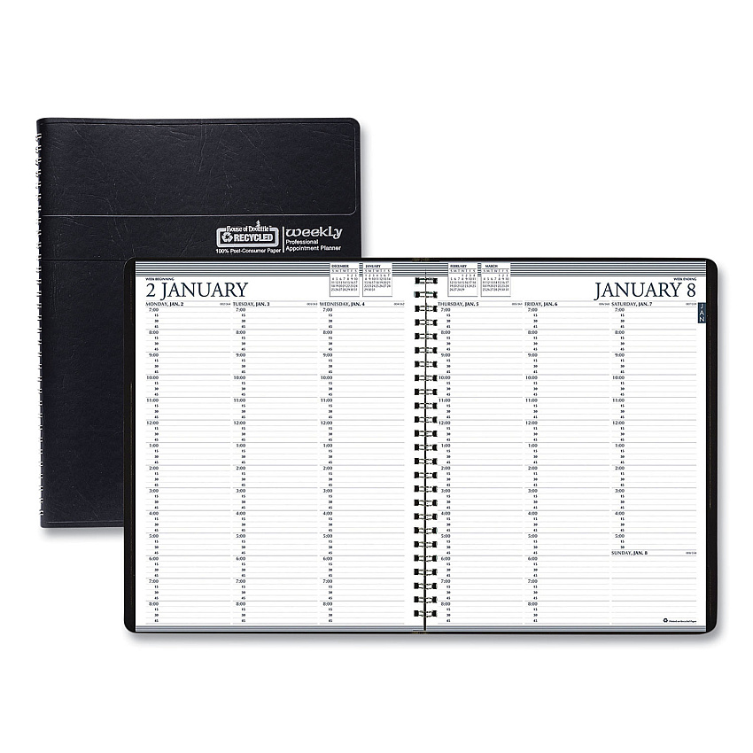House of Doolittle Recycled Professional Weekly Planner, 15-Minute Appts, 11 x 8.5, Black Wirebound Soft Cover, 12-Month (Jan to Dec): 2023 (27202)