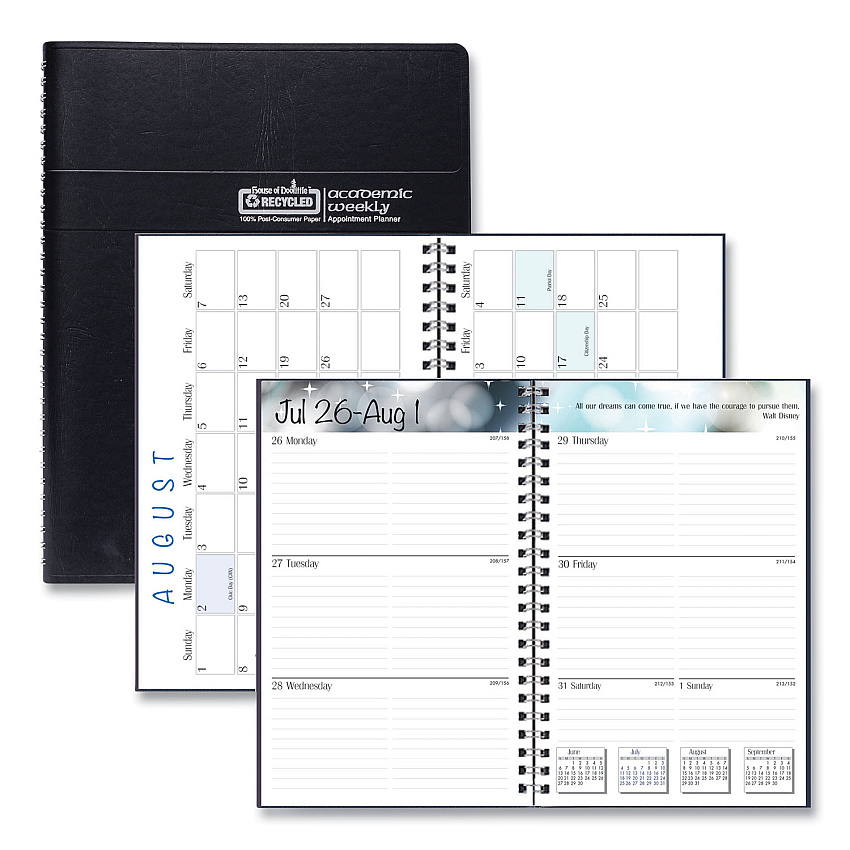 House of Doolittle Recycled Academic Weekly/Monthly Appointment Planner, 8 x 5, Black Cover, 13-Month (Aug to Aug): 2022 to 2023 (27502)