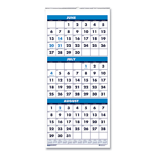 House of Doolittle Recycled Three-Month Format Wall Calendar, Vertical Orientation, 8 x 17, White Sheets, 14-Month (June to July): 2022 to 2023 (3645)