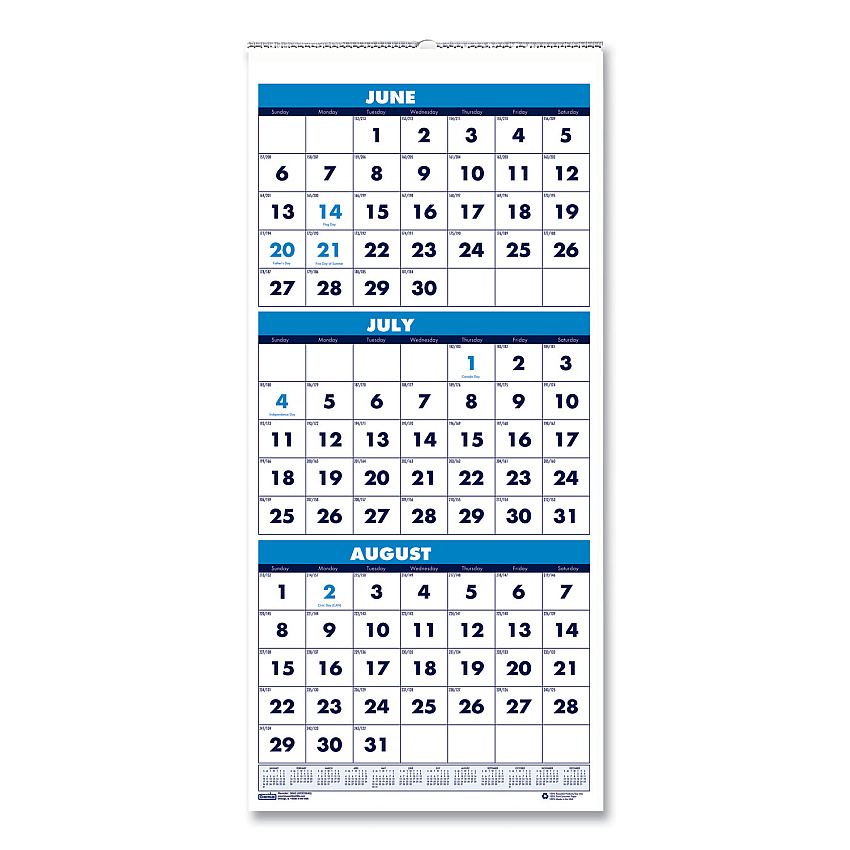 House of Doolittle Recycled Three-Month Format Wall Calendar, Vertical Orientation, 8 x 17, White Sheets, 14-Month (June to July): 2022 to 2023 (3645)