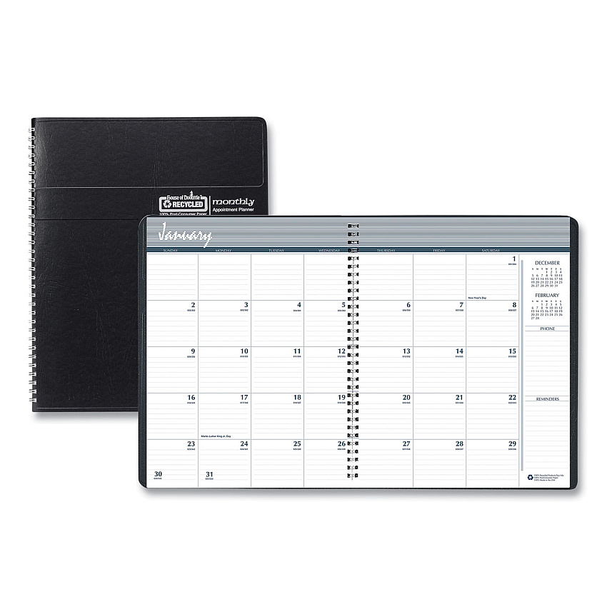 House of Doolittle 14-Month Recycled Ruled Monthly Planner, 8.75 x 6.78, Black Cover, 14-Month (Dec to Jan): 2022 to 2024 (26802)