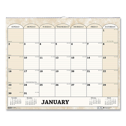 House of Doolittle Recycled Monthly Horizontal Wall Calendar, Marble Stone Artwork, 14.88 x 12, White/Sand Sheets, 12-Month (Jan to Dec): 2023 (319)