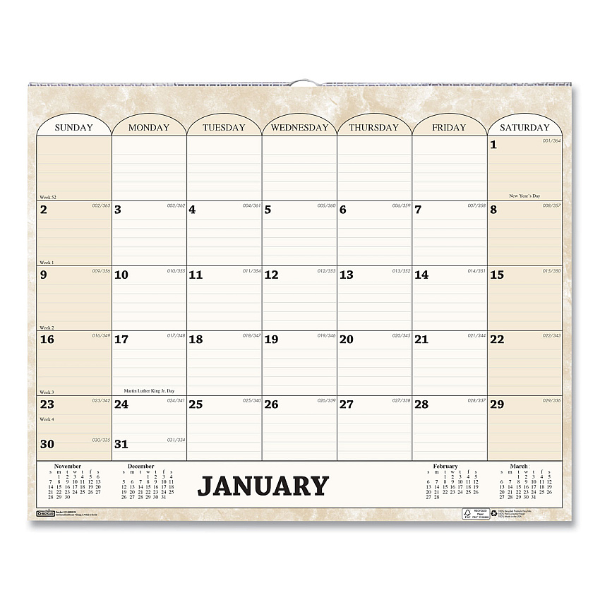 House of Doolittle Recycled Monthly Horizontal Wall Calendar, Marble Stone Artwork, 14.88 x 12, White/Sand Sheets, 12-Month (Jan to Dec): 2023 (319)