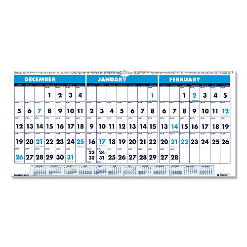 House of Doolittle Recycled Three-Month Format Wall Calendar, Horizontal Orientation, 17 x 8, White Sheets, 14-Month (Dec to Jan): 2022 to 2024 (3647)