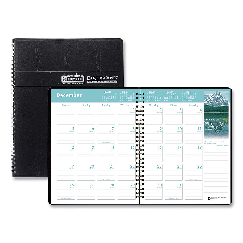 House of Doolittle Earthscapes Recycled Ruled Monthly Planner, Landscapes Color Photos, 11 x 8.5, Black Cover, 14-Month (Dec-Jan): 2022-2024 (26402)