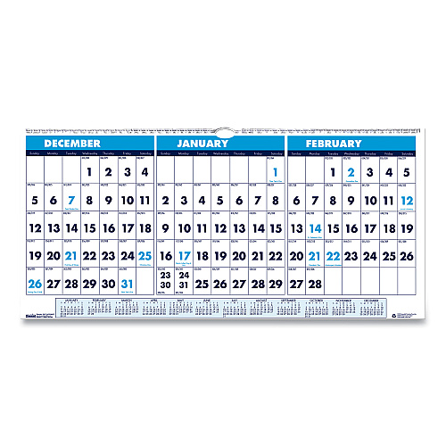 House of Doolittle Recycled Three-Month Format Wall Calendar, Horizontal Orientation, 23.5 x 12, White Sheets, 14-Month (Dec-Jan): 2022-2024 (3648)