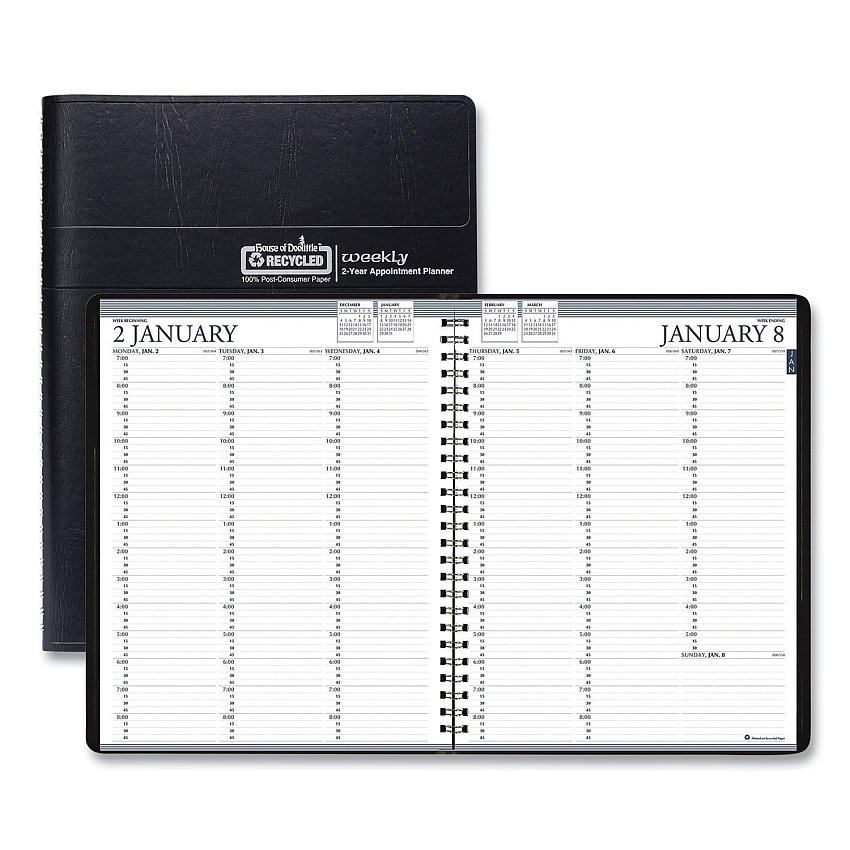 House of Doolittle Recycled Professional Weekly Planner, 15-Minute Appts, 11 x 8.5, Black Wirebound Soft Cover, 24-Month (Jan-Dec): 2022-2023 (272002)