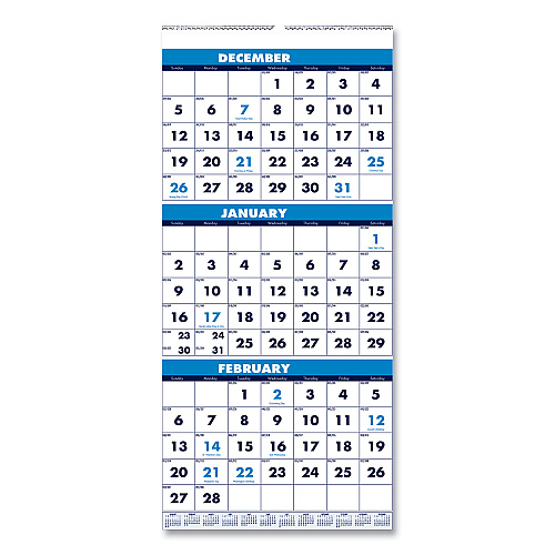 House of Doolittle Recycled Three-Month Format Wall Calendar, Vertical Orientation, 8 x 17, White Sheets, 14-Month (Dec to Jan): 2022 to 2024 (3646)