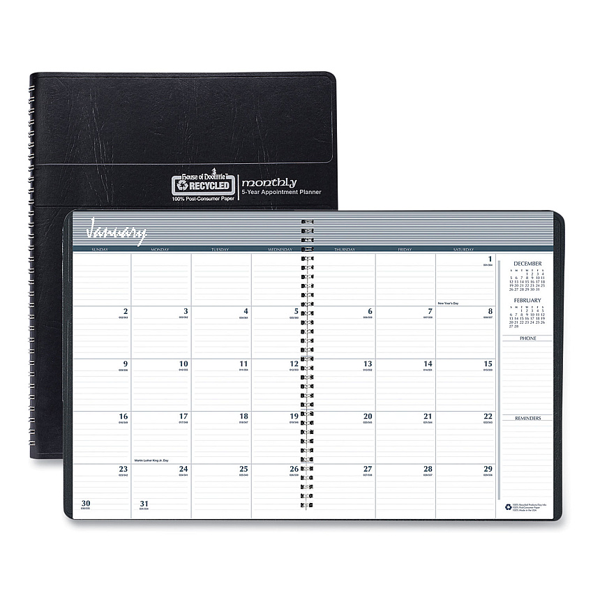House of Doolittle Recycled Monthly 5-Year/62-Month Planner, 11 x 8.5, Black Cover, 62-Month (Dec to Jan): 2022 to 2028 (262502)