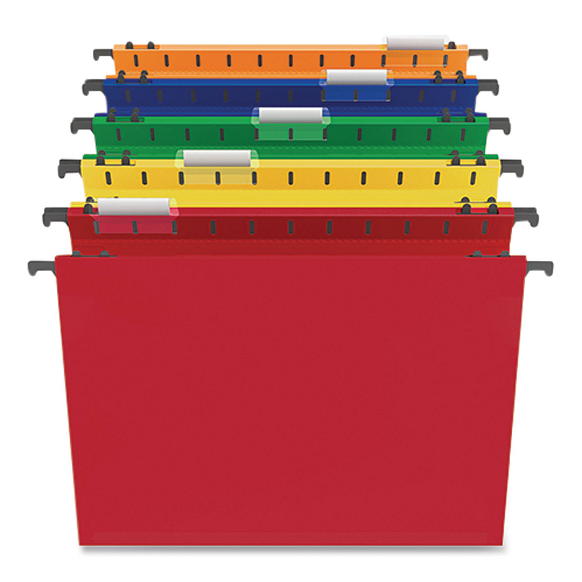 TRU RED Plastic Hanging File Pockets, 1 Section, Letter Size, 1/5-Cut Tabs, Assorted Colors, 5/Pack (706811)