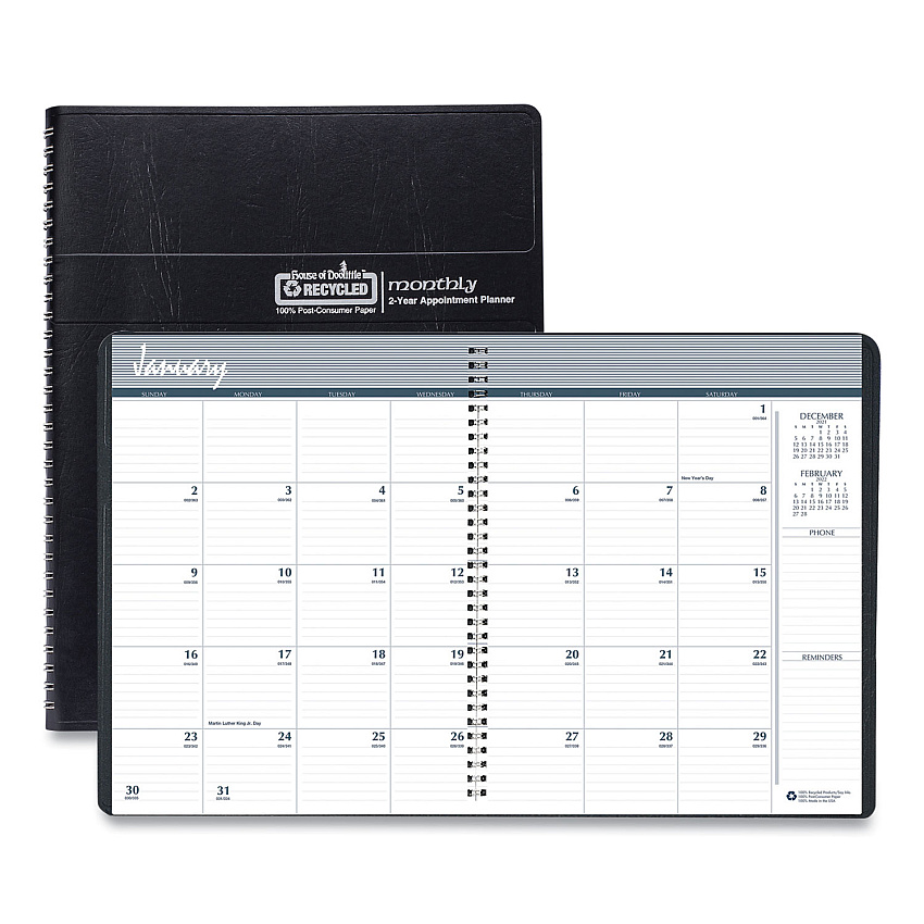 House of Doolittle 24-Month Recycled Ruled Monthly Planner, 11 x 8.5, Black Cover, 24-Month (Jan to Dec): 2023 to 2024 (262002)