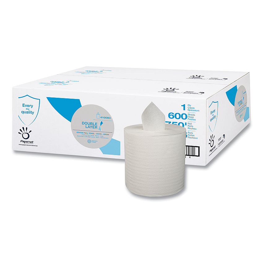 Papernet Double Layer Paper Towel, 1-Ply, 7.6 x 15, White, 600/Roll, 6 Rolls/Carton (410083)