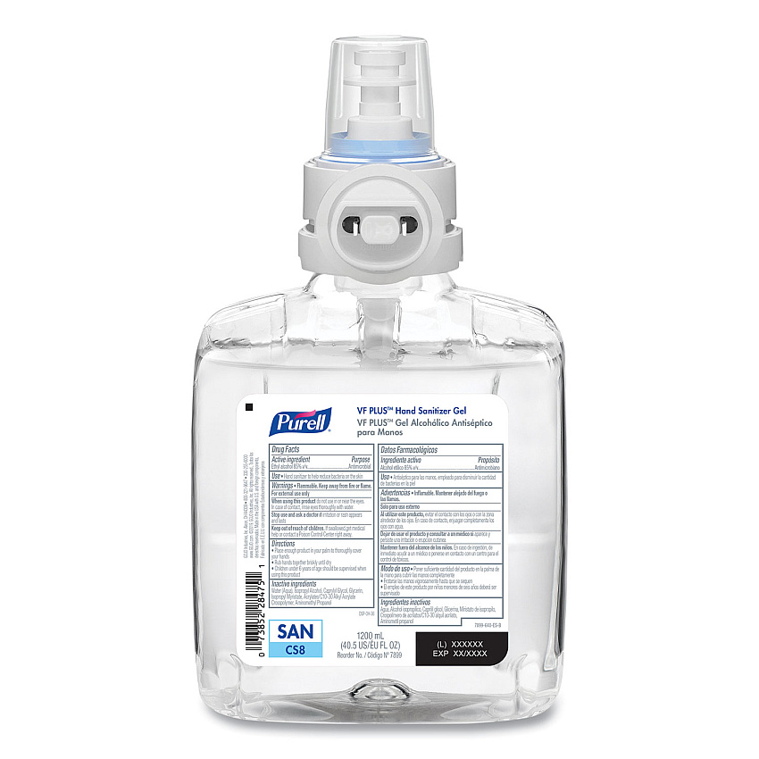 PURELL VF PLUS Hand Sanitizer Gel, 1,200 mL Refill Bottle, Fragrance-Free, For CS8 Dispensers, 2/Carton (789902CT)