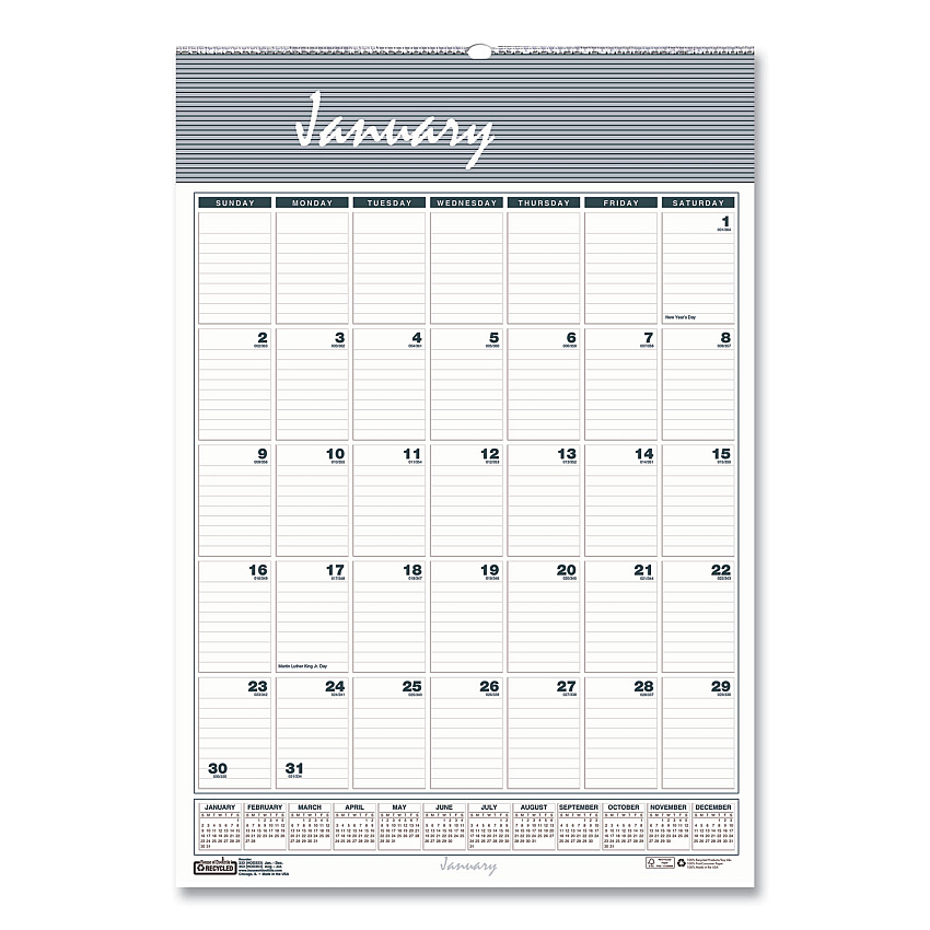 House of Doolittle Bar Harbor Recycled Wirebound Monthly Wall Calendar, 12 x 17, White/Blue/Gray Sheets, 12-Month (Jan-Dec): 2023 (332)