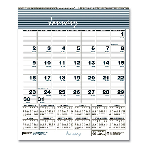 House of Doolittle Bar Harbor Recycled Wirebound Monthly Wall Calendar, 6 x 7, White/Blue/Gray Sheets, 12-Month (Jan-Dec): 2023 (330)