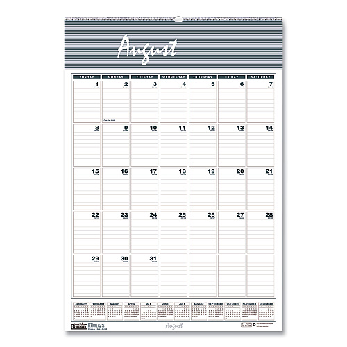 House of Doolittle Bar Harbor Recycled Wirebound Monthly Wall Calendar, 15.5 x 22, White/Blue/Gray Sheets, 12-Month (Aug-July): 2022-2023 (353)