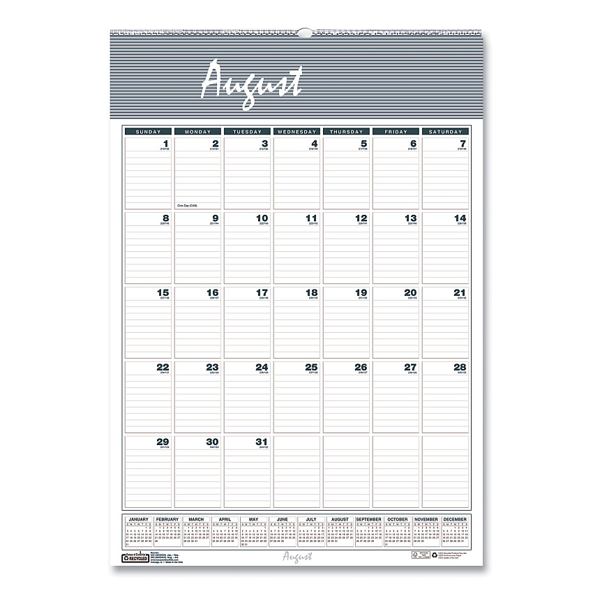 House of Doolittle Bar Harbor Recycled Wirebound Monthly Wall Calendar, 15.5 x 22, White/Blue/Gray Sheets, 12-Month (Aug-July): 2022-2023 (353)