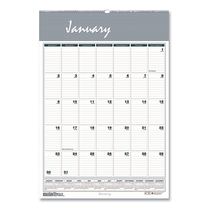 House of Doolittle Bar Harbor Recycled Wirebound Monthly Wall Calendar, 8.5 x 11, White/Blue/Gray Sheets, 12-Month (Jan-Dec): 2023 (331HD)