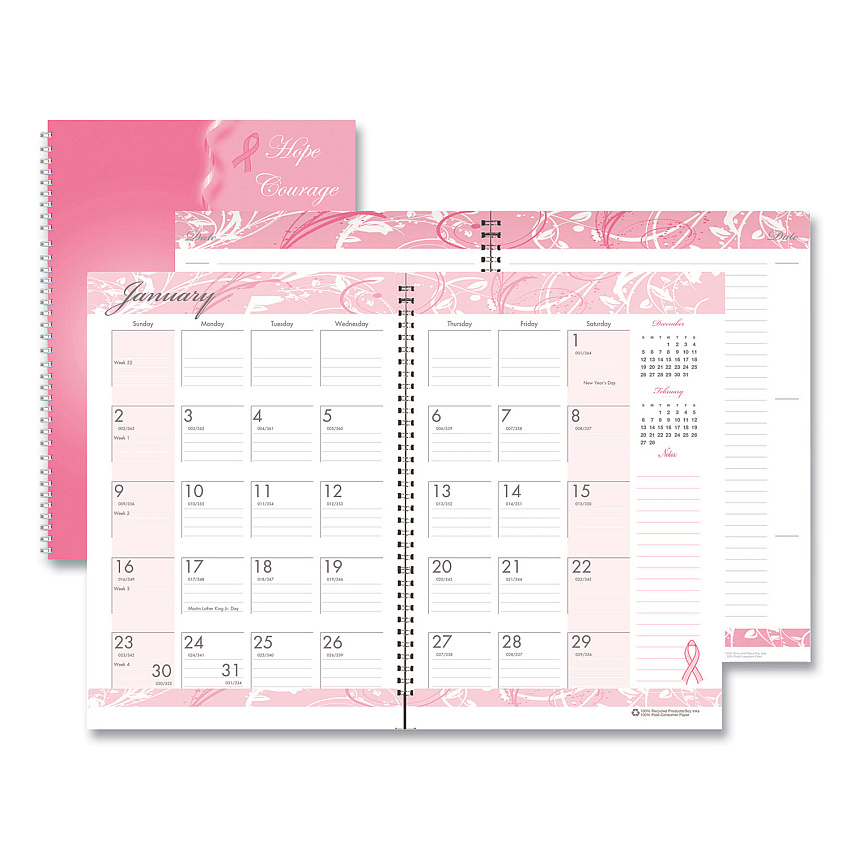 House of Doolittle Breast Cancer Awareness Recycled Ruled Monthly Planner/Journal, 10 x 7, Pink Cover, 12-Month (Jan to Dec): 2023 (5226)