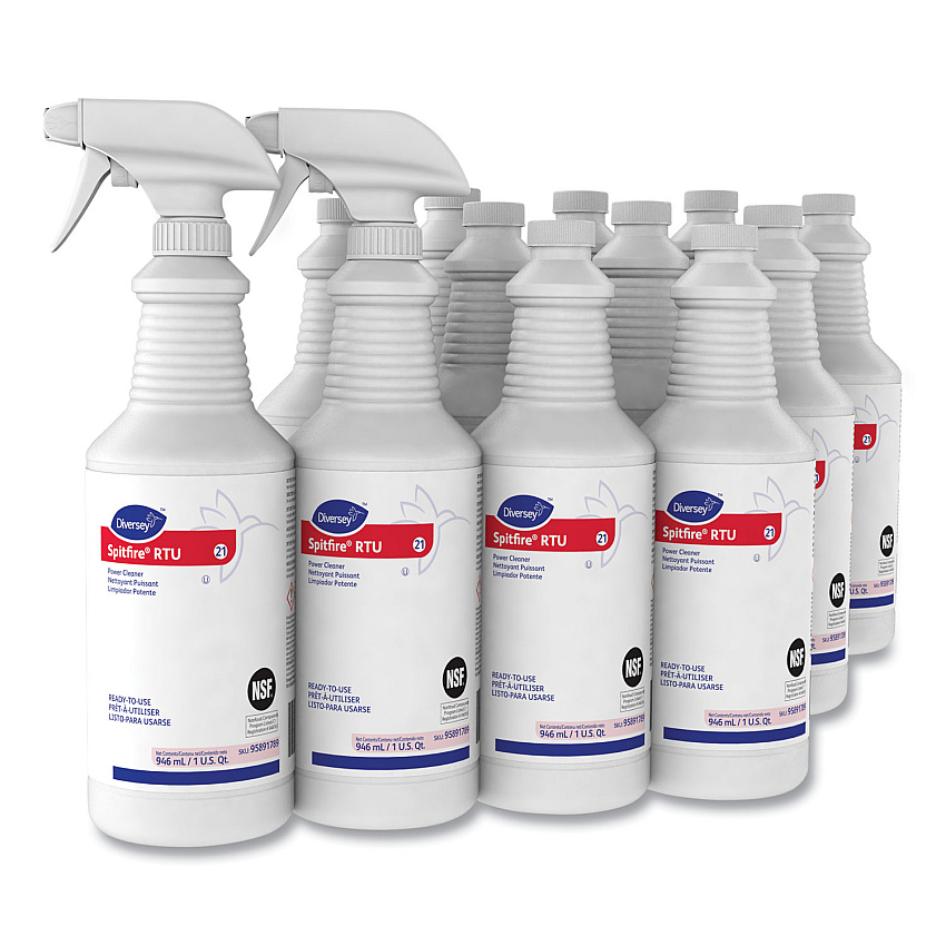 Diversey Spitfire Power Cleaner, Liquid, Fresh Pine Scent, 32 oz Spray Bottle, 12/Carton (95891789)