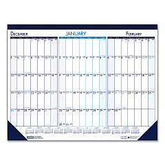 House of Doolittle Three Month Desk Pad, 22 x 17, White/Blue/Teal Sheets, Blue Binding, Blue Corners, 14-Month (Dec to Jan): 2022 to 2024 (136)