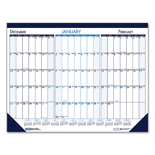 House of Doolittle Three Month Desk Pad, 22 x 17, White/Blue/Teal Sheets, Blue Binding, Blue Corners, 14-Month (Dec to Jan): 2022 to 2024 (136)