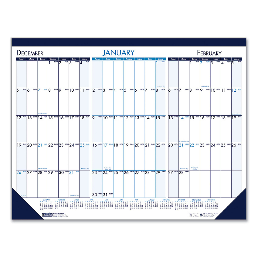 House of Doolittle Three Month Desk Pad, 22 x 17, White/Blue/Teal Sheets, Blue Binding, Blue Corners, 14-Month (Dec to Jan): 2022 to 2024 (136)