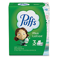 Puffs Plus Lotion Facial Tissue, White, 2-Ply, 124/Box, 3 Box/Pack, 8 Packs/Carton (39363)
