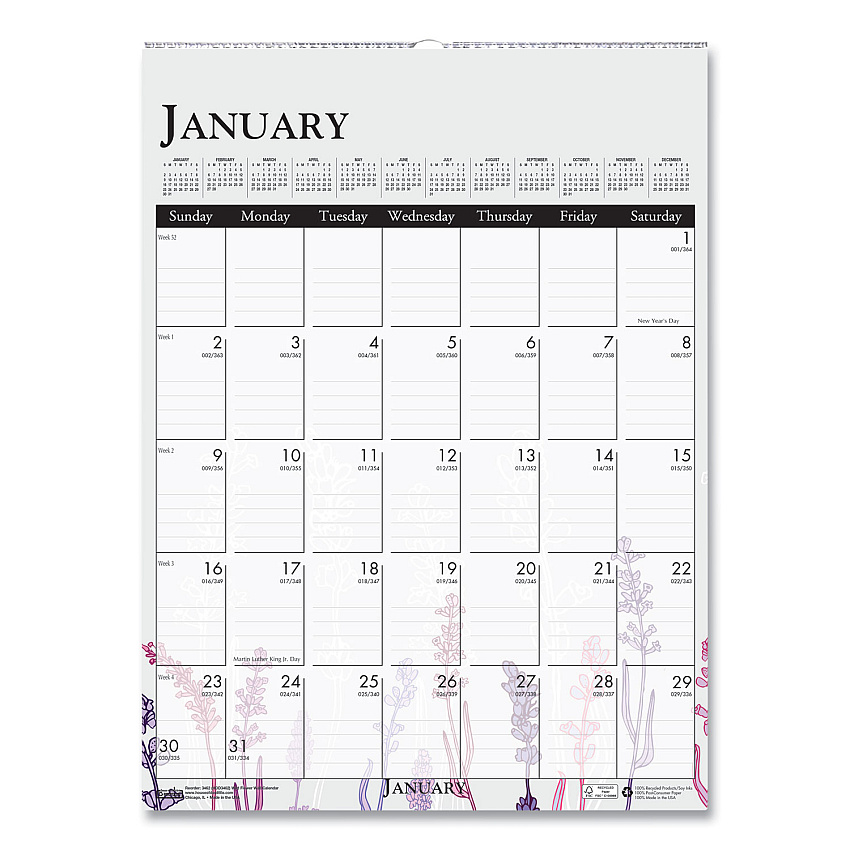 House of Doolittle Recycled Wild Flower Wall Calendar, Wild Flowers Artwork, 12 x 16.5, White/Multicolor Sheets, 12-Month (Jan to Dec): 2023 (3462)