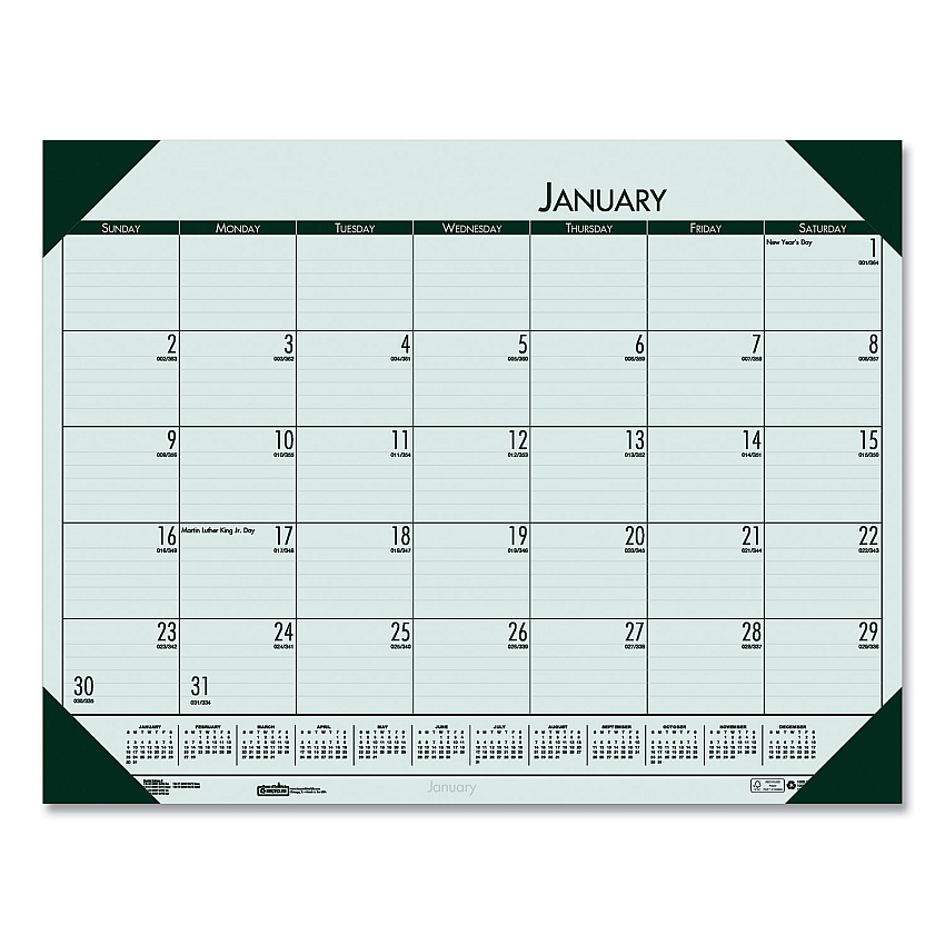 House of Doolittle EcoTones Recycled Monthly Desk Pad Calendar, 22 x 17, Green-Tint/Woodland Green Sheets/Corners, 12-Month (Jan to Dec): 2023 (12471)