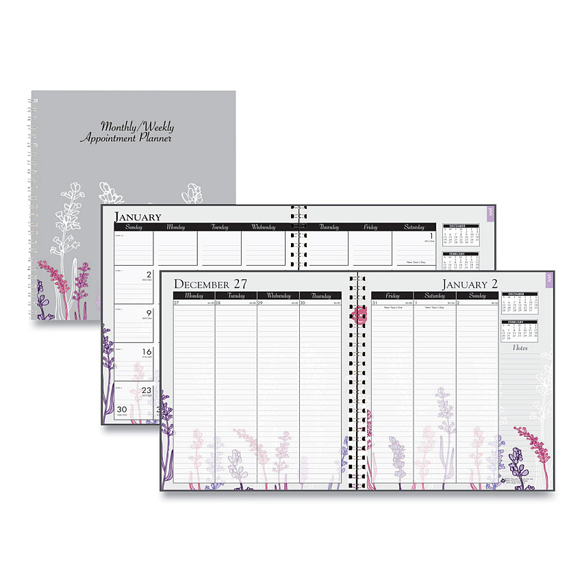 House of Doolittle Recycled Wild Flower Weekly/Monthly Planner, Wild Flowers Artwork, 9 x 7, Gray/White/Purple Cover, 12-Month (Jan-Dec): 2023 (295674)