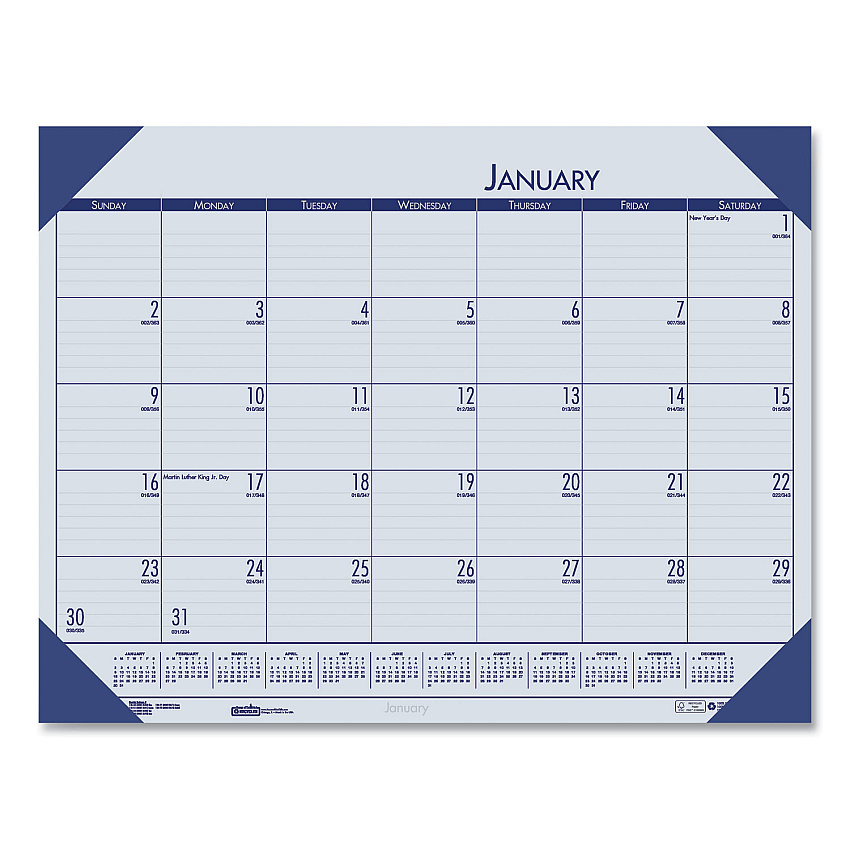 House of Doolittle EcoTones Recycled Monthly Desk Pad Calendar, 22 x 17, Ocean Blue Sheets/Corners, Black Binding, 12-Month (Jan-Dec): 2023 (12440)