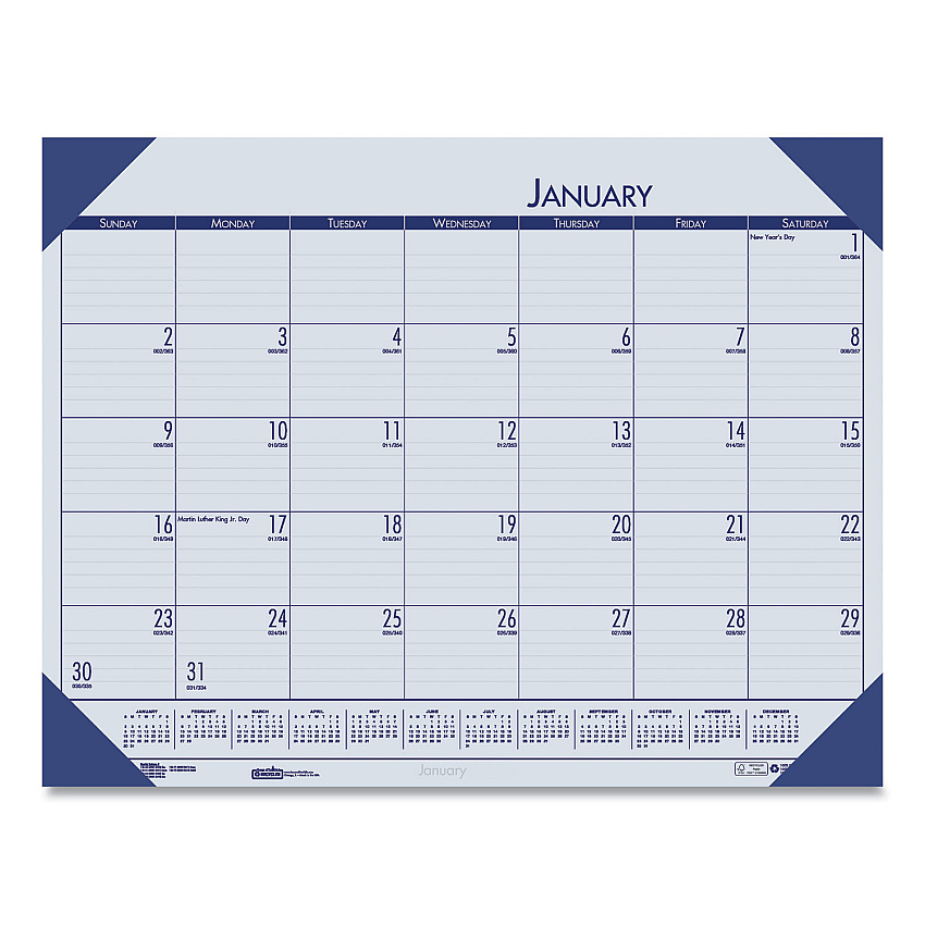 House of Doolittle EcoTones Recycled Monthly Desk Pad Calendar, 18.5 x 13, Ocean Blue Sheets/Corners, Black Binding, 12-Month (Jan to Dec): 2023 (124640)