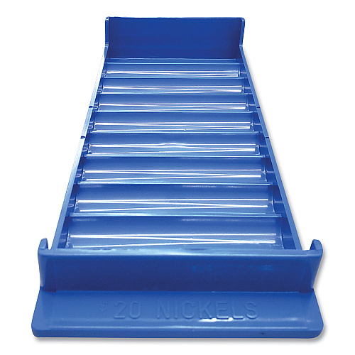 CONTROLTEK Stackable Plastic Coin Tray, 10 Compartments, Stackable, 3.75 x 10.5 x 1.5, Blue, 2/Pack (560561)