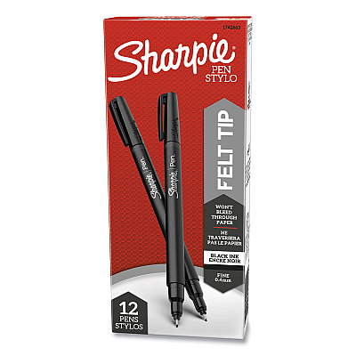 Sharpie Water-Resistant Ink Porous Point Pen, Stick, Fine 0.4 mm, Black Ink, Black/Gray Barrel, Dozen (1742663)