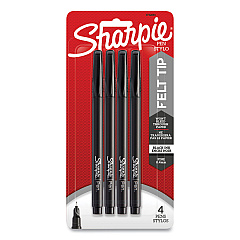 Sharpie Water-Resistant Ink Porous Point Pen, Stick, Fine 0.4 mm, Black Ink, Black/Gray Barrel, 4/Pack (1742661)