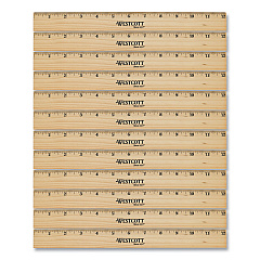 Westcott Beveled Wood Ruler, Standard, 12" Long, Natural Hardwood, 12/Pack (17720)