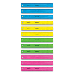 Westcott Non-Shatter Flexible Ruler, Standard/Metric, 12" (30 cm) Long, Plastic, Assorted Translucent Colors, 12/Box (17721)