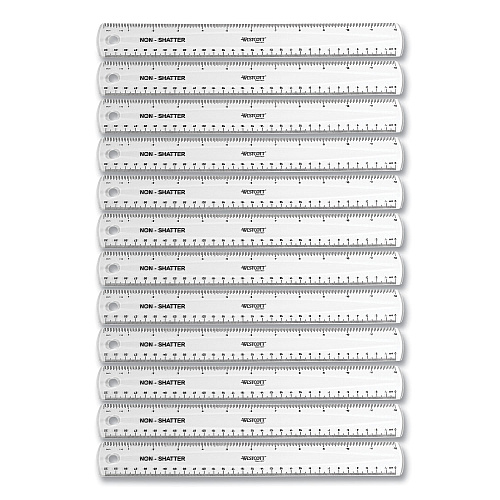 Westcott Non-Shatter Flexible Ruler, Standard/Metric, 12" (30 cm) Long, Plastic, Clear, 12/Box (17725)