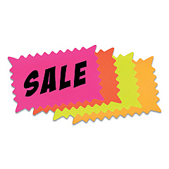 COSCO Write-On Do It Yourself Sign, Rectangular Burst, Die-Cut Paper, 10.13 x 6.38, Assorted Fluorescent Colors, 36/Pack (090251)