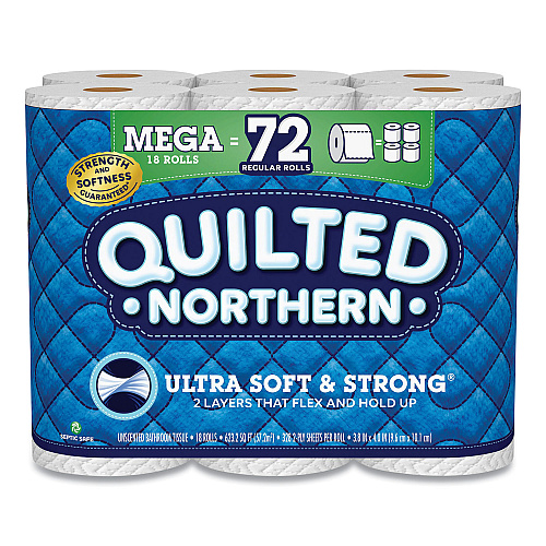 Quilted Northern Ultra Soft and Strong Bathroom Tissue, Mega Rolls, Septic Safe, 2-Ply, White, 328 Sheets/Roll, 18 Rolls/Carton (94475501)