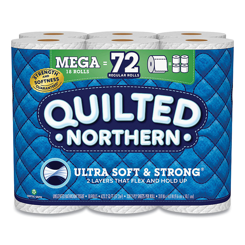 Quilted Northern Ultra Soft and Strong Bathroom Tissue, Mega Rolls, Septic Safe, 2-Ply, White, 328 Sheets/Roll, 18 Rolls/Carton (94475501)