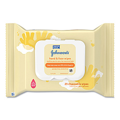 Johnson &amp; Johnson Hand and Body Wipes, Travel Pack, 1-Ply, Nonwoven Fiber, 7.3 x 7.5, Unscented, White, 25 Wipes/Pack (111773900)