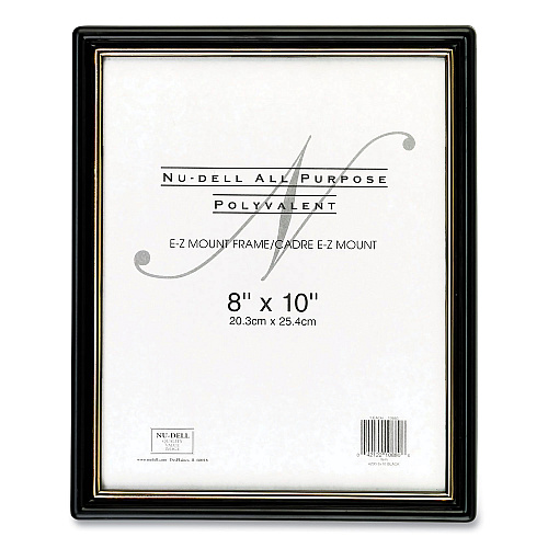 NuDell EZ Mount Document Frame with Trim Accent and Plastic Face, Plastic, 8 x 10 Insert, Black/Gold (10880)